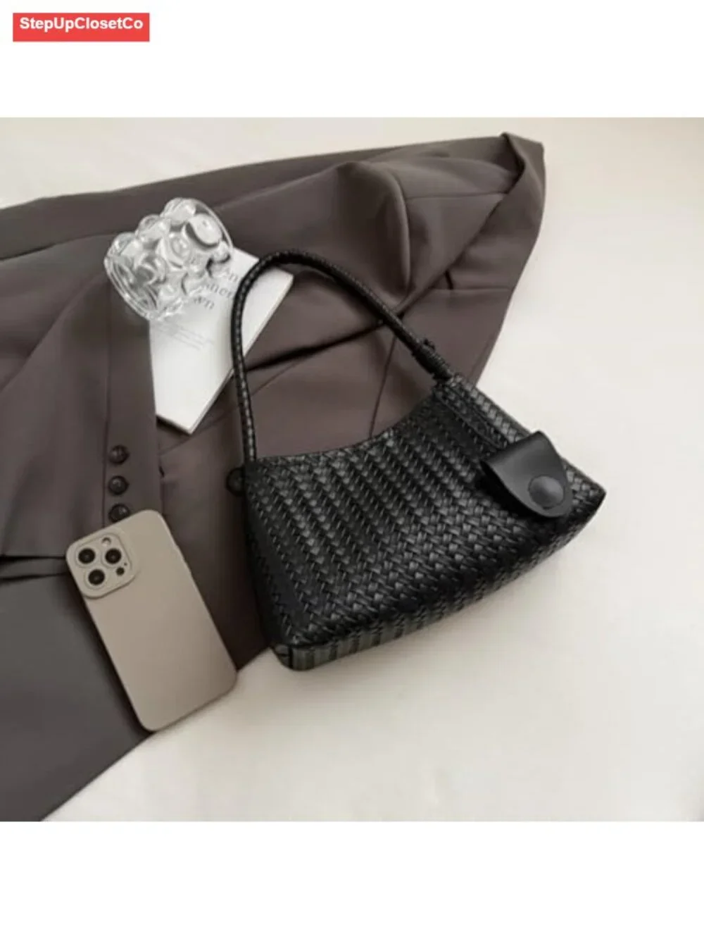 Woven Hobo Bag for Women Faux Leather Shoulder Bag Trendy Underarm Purse